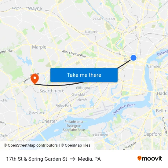 17th St & Spring Garden St to Media, PA map