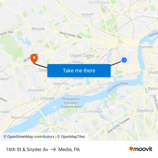 16th St & Snyder Av to Media, PA map