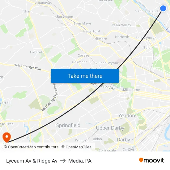 Lyceum Av & Ridge Av to Media, PA map