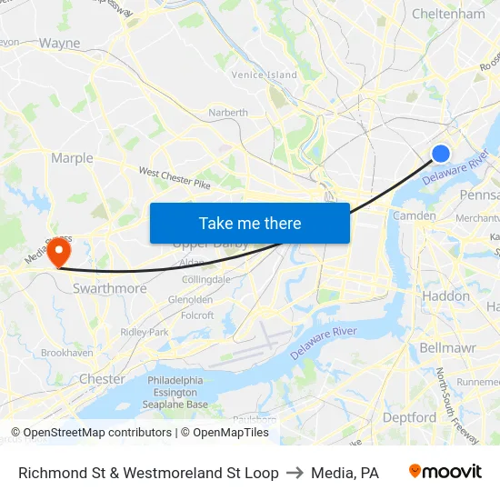 Richmond St & Westmoreland St Loop to Media, PA map