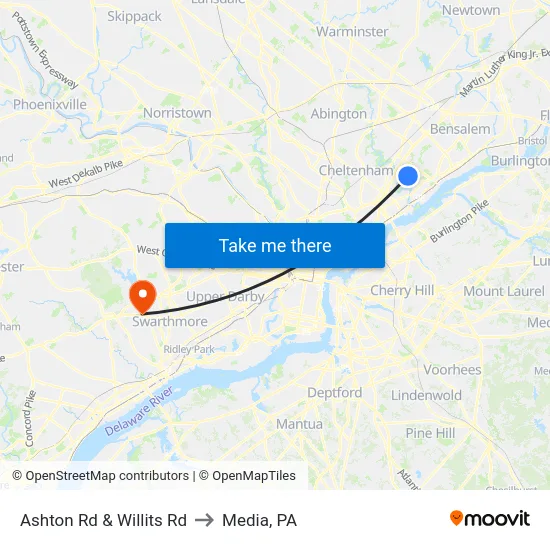 Ashton Rd & Willits Rd to Media, PA map