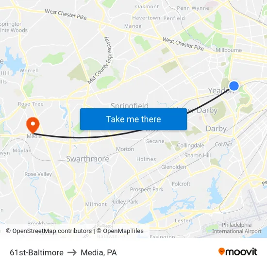 61st-Baltimore to Media, PA map