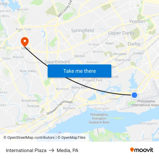 International Plaza to Media, PA map