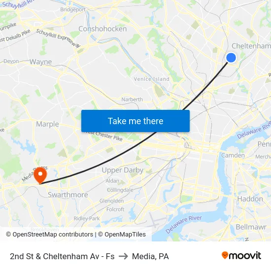 2nd St & Cheltenham Av - Fs to Media, PA map