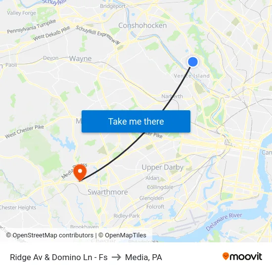 Ridge Av & Domino Ln - Fs to Media, PA map