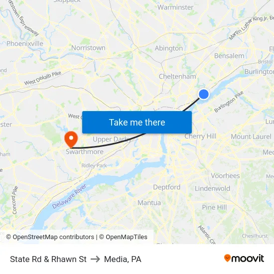 State Rd & Rhawn St to Media, PA map