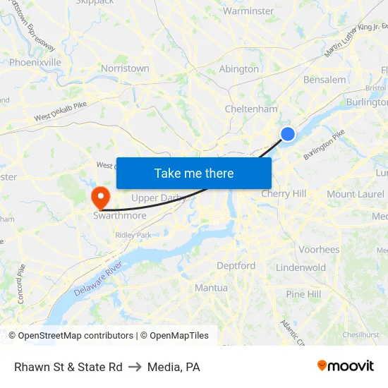 Rhawn St & State Rd to Media, PA map