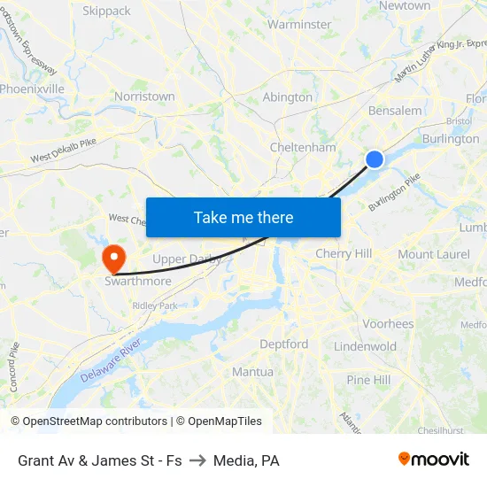 Grant Av & James St - Fs to Media, PA map
