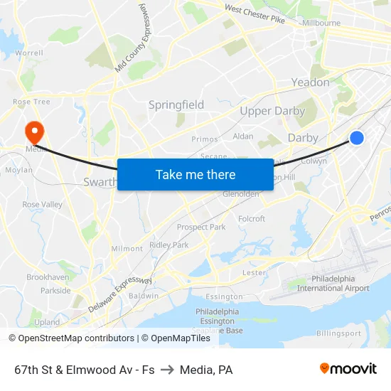 67th St & Elmwood Av - Fs to Media, PA map