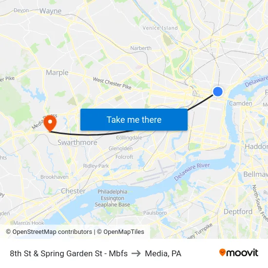 8th St & Spring Garden St - Mbfs to Media, PA map