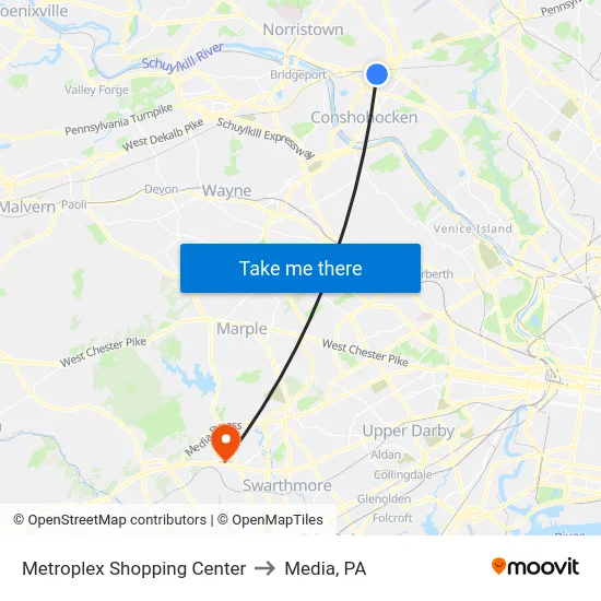 Metroplex Shopping Center to Media, PA map