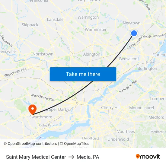 Saint Mary Medical Center to Media, PA map