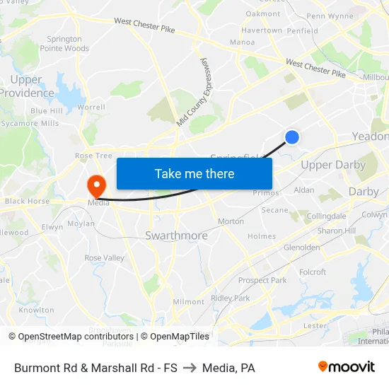Burmont Rd & Marshall Rd - FS to Media, PA map