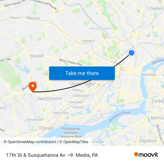 17th St & Susquehanna Av to Media, PA map