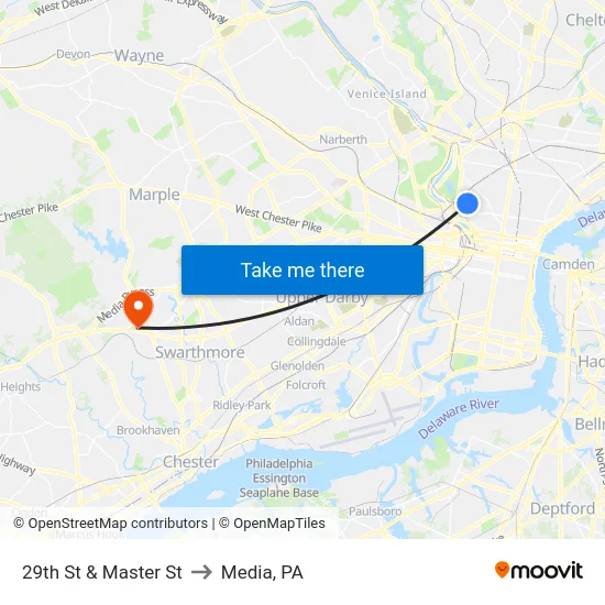 29th St & Master St to Media, PA map