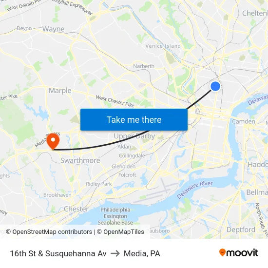 16th St & Susquehanna Av to Media, PA map