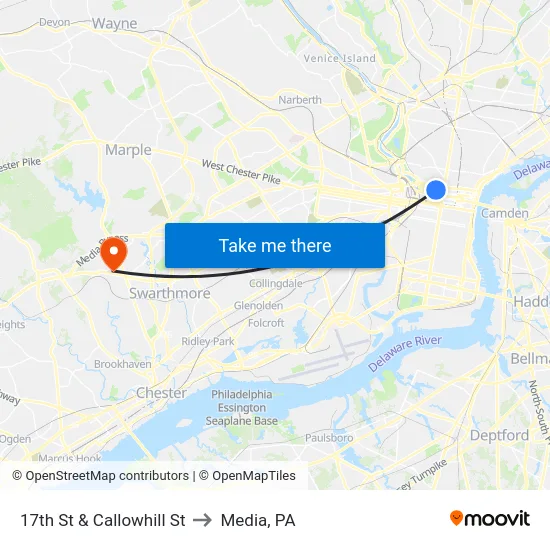 17th St & Callowhill St to Media, PA map