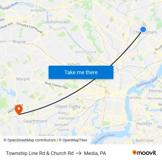 Township Line Rd & Church Rd to Media, PA map