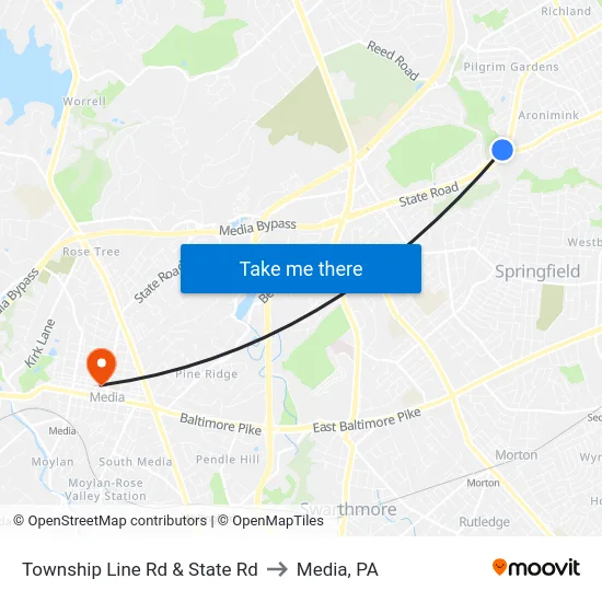 Township Line Rd & State Rd to Media, PA map