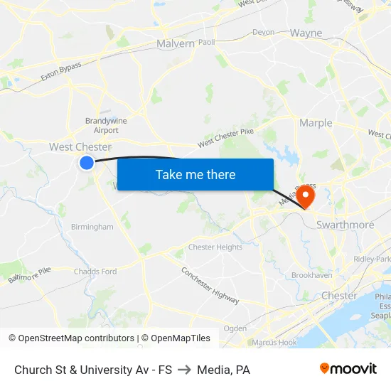 Church St & University Av - FS to Media, PA map