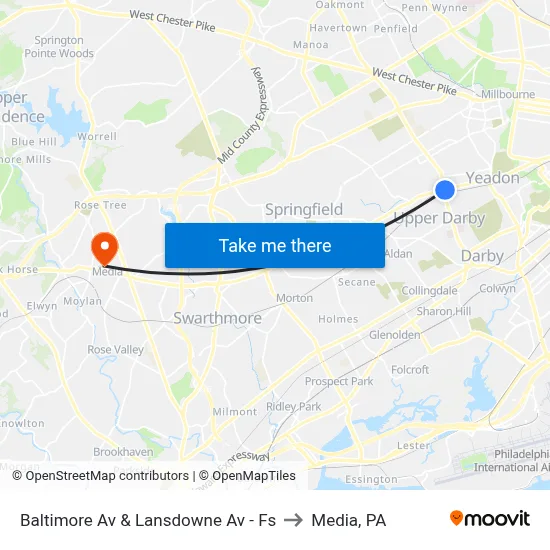 Baltimore Av & Lansdowne Av - Fs to Media, PA map