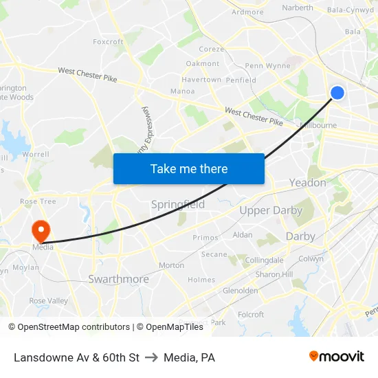 Lansdowne Av & 60th St to Media, PA map
