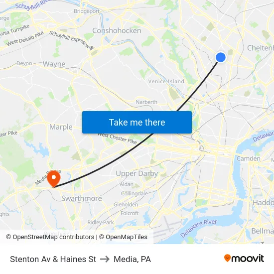 Stenton Av & Haines St to Media, PA map
