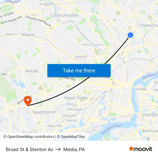 Broad St & Stenton Av to Media, PA map