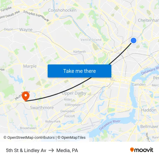 5th St & Lindley Av to Media, PA map