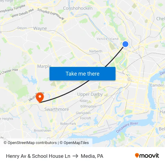 Henry Av & School House Ln to Media, PA map