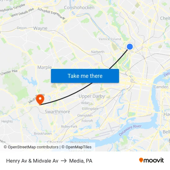 Henry Av & Midvale Av to Media, PA map