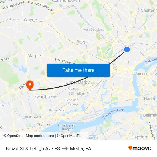 Broad St & Lehigh Av - FS to Media, PA map