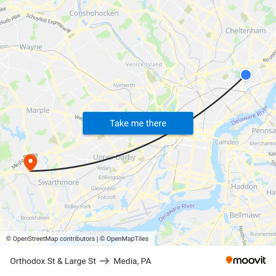 Orthodox St & Large St to Media, PA map