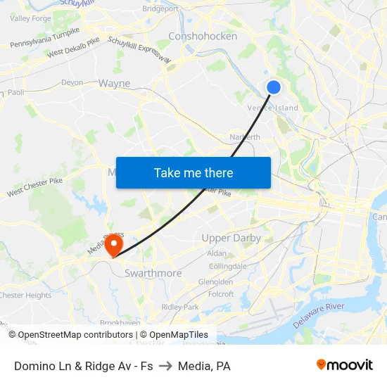 Domino Ln & Ridge Av - Fs to Media, PA map