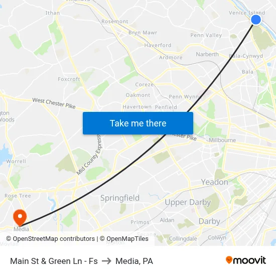 Main St & Green Ln - Fs to Media, PA map