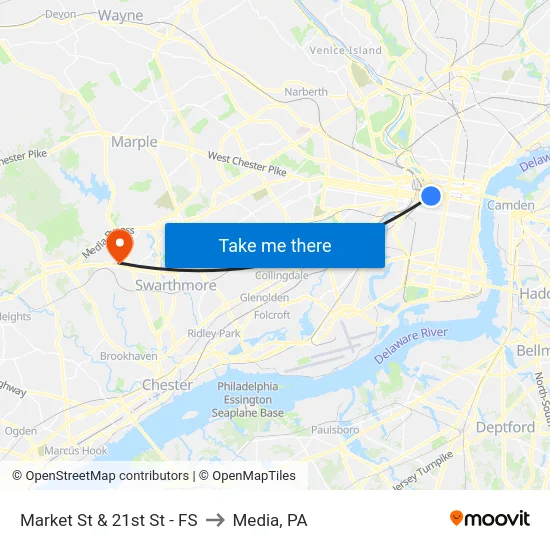 Market St & 21st St - FS to Media, PA map