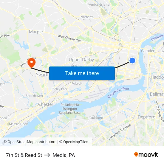7th St & Reed St to Media, PA map