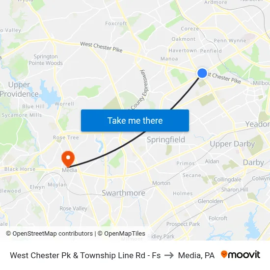West Chester Pk & Township Line Rd - Fs to Media, PA map