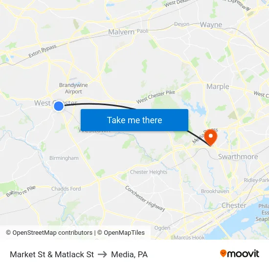 Market St & Matlack St to Media, PA map