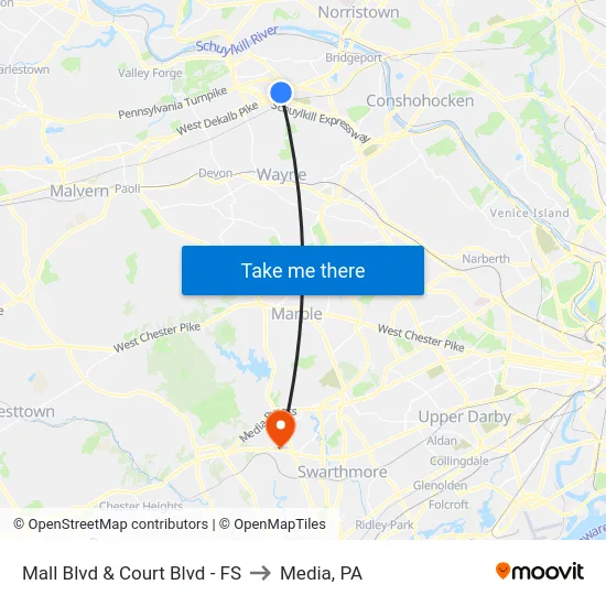 Mall Blvd & Court Blvd - FS to Media, PA map