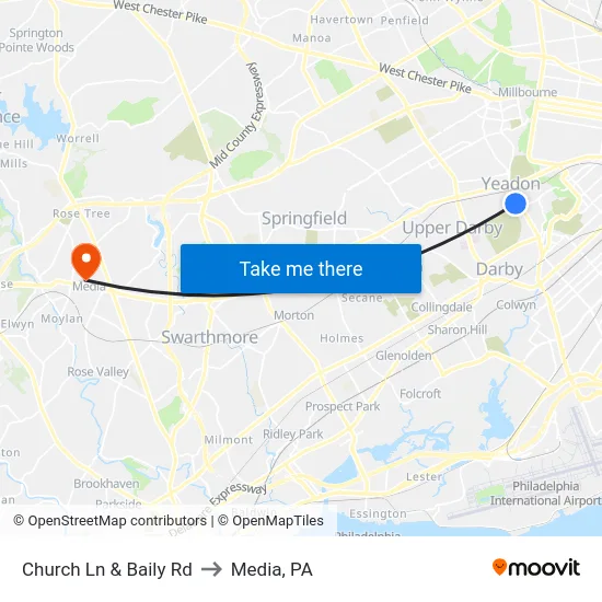 Church Ln & Baily Rd to Media, PA map