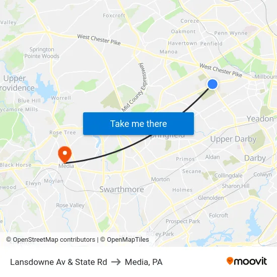 Lansdowne Av & State Rd to Media, PA map