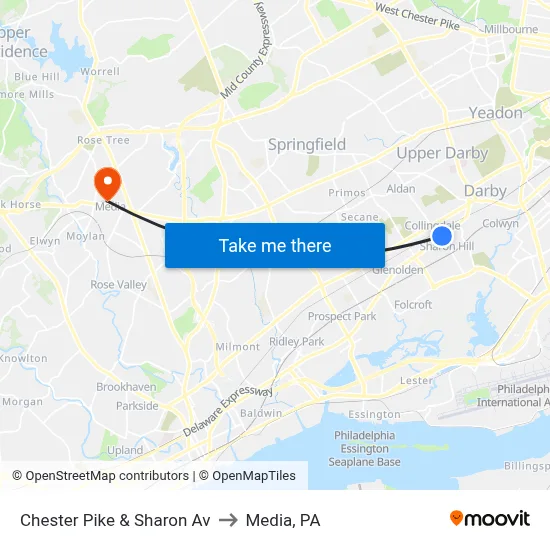 Chester Pike & Sharon Av to Media, PA map