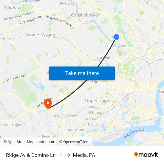 Ridge Av & Domino Ln - 1 to Media, PA map