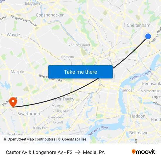 Castor Av & Longshore Av - FS to Media, PA map