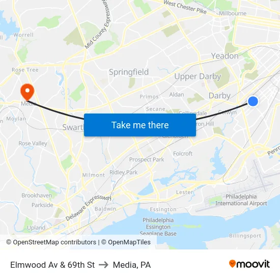 Elmwood Av & 69th St to Media, PA map