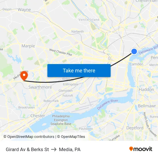 Girard Av & Berks St to Media, PA map