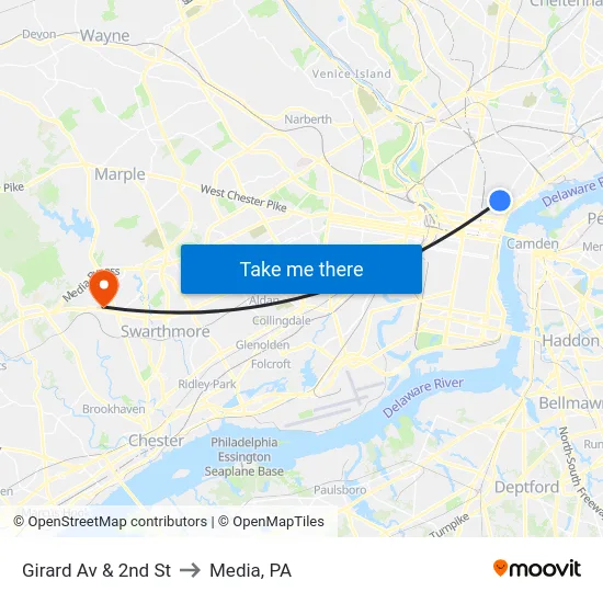 Girard Av & 2nd St to Media, PA map