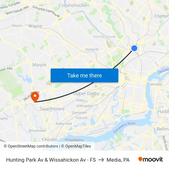 Hunting Park Av & Wissahickon Av - FS to Media, PA map