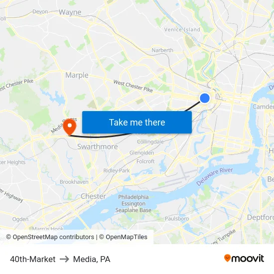 40th-Market to Media, PA map